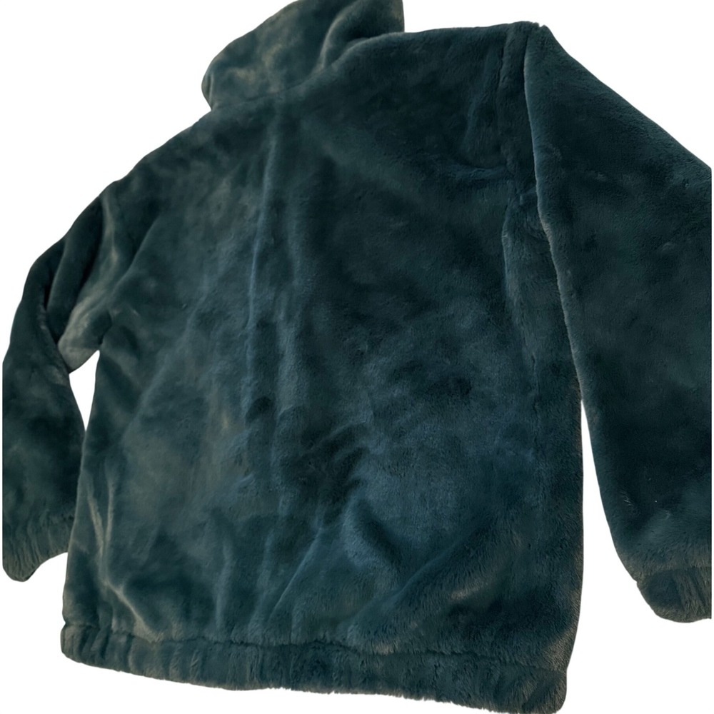 Hollister Faux Fur Zip Up Jacket Teal Green Plush Bomber Coat Large - Picture 3 of 4